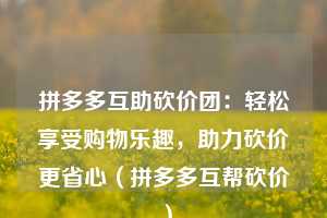 拼多多互助砍价团：轻松享受购物乐趣，助力砍价更省心（拼多多互帮砍价）  第1张