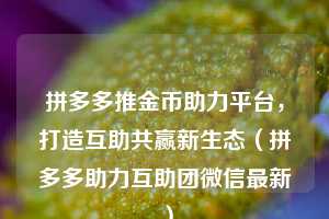 拼多多推金币助力平台，打造互助共赢新生态（拼多多助力互助团微信最新）  第1张