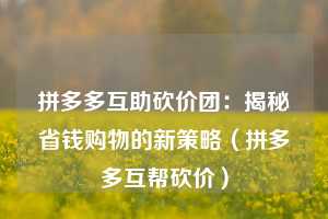 拼多多互助砍价团：揭秘省钱购物的新策略（拼多多互帮砍价）  第1张