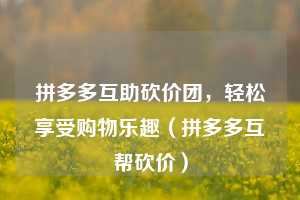 拼多多互助砍价团，轻松享受购物乐趣（拼多多互帮砍价）  第1张