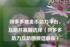 拼多多推金币助力平台，互助共赢新选择（拼多多助力互助团微信最新）  第1张