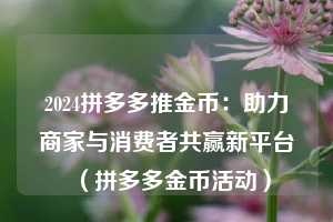 2024拼多多推金币：助力商家与消费者共赢新平台（拼多多金币活动）  第1张