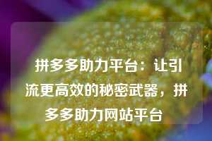  拼多多助力平台：让引流更高效的秘密武器，拼多多助力网站平台 第1张