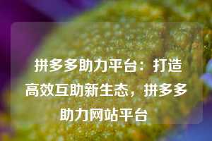  拼多多助力平台：打造高效互助新生态，拼多多助力网站平台 第1张